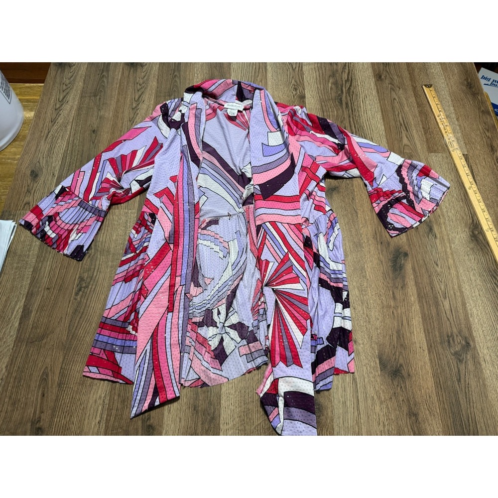 ReBekah Cover up Women's Size Large Purple Pink White Long Sleeve Open